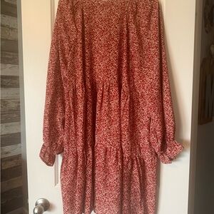 Red Floral Long-Sleeve Dress